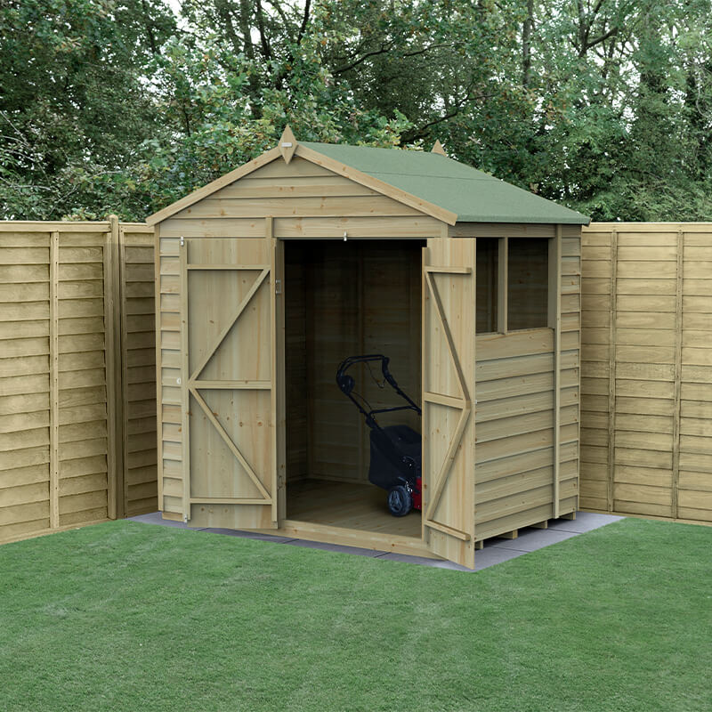 7' x 5' Forest 4Life 25yr Guarantee Overlap Pressure Treated Double Door Apex Wooden Shed (2.28m x 1.53m)