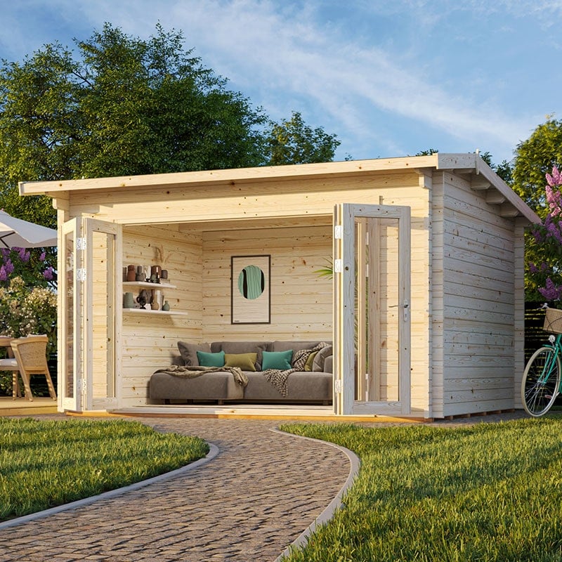 Product photograph of Palmako Ines 4 3m X 3 8m Log Cabin Garden Office 44mm from Buy Sheds Direct