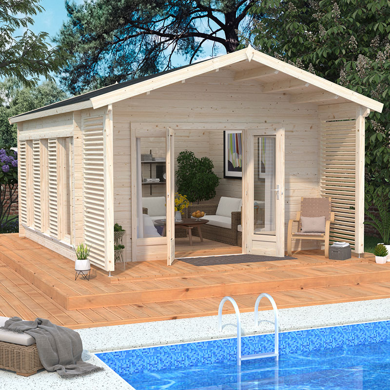 Product photograph of Palmako Catherine 4 5m X 5 3m Log Cabin Garden Room 44mm from Buy Sheds Direct