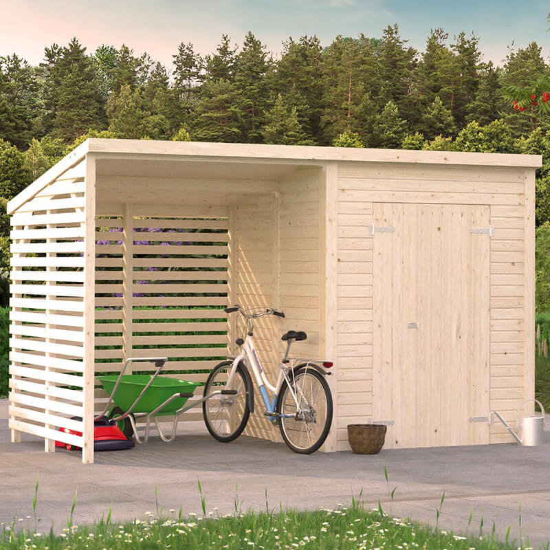 Product photograph of 13 X 6 Palmako Leif Heavy Duty Wooden Shed With Bike Shelter 3 8m X 1 9m from Buy Sheds Direct