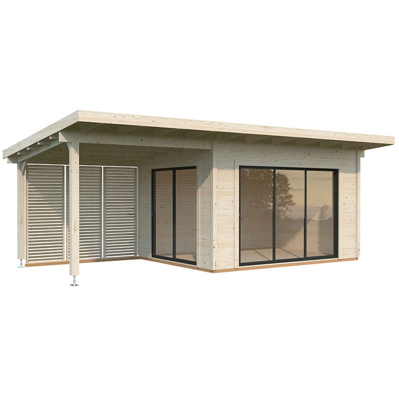 Product photograph of Palmako Grace 7 2m X 3 9m Double Glazed Pent Log Cabin With Gazebo Sliding Doors Plus 56mm from Buy Sheds Direct