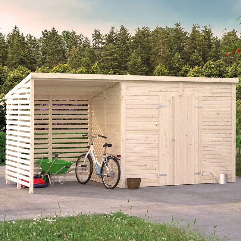 Product photograph of 16 X 6 Palmako Leif Heavy Duty Wooden Shed With Bike Shelter 4 7m X 1 9m from Buy Sheds Direct
