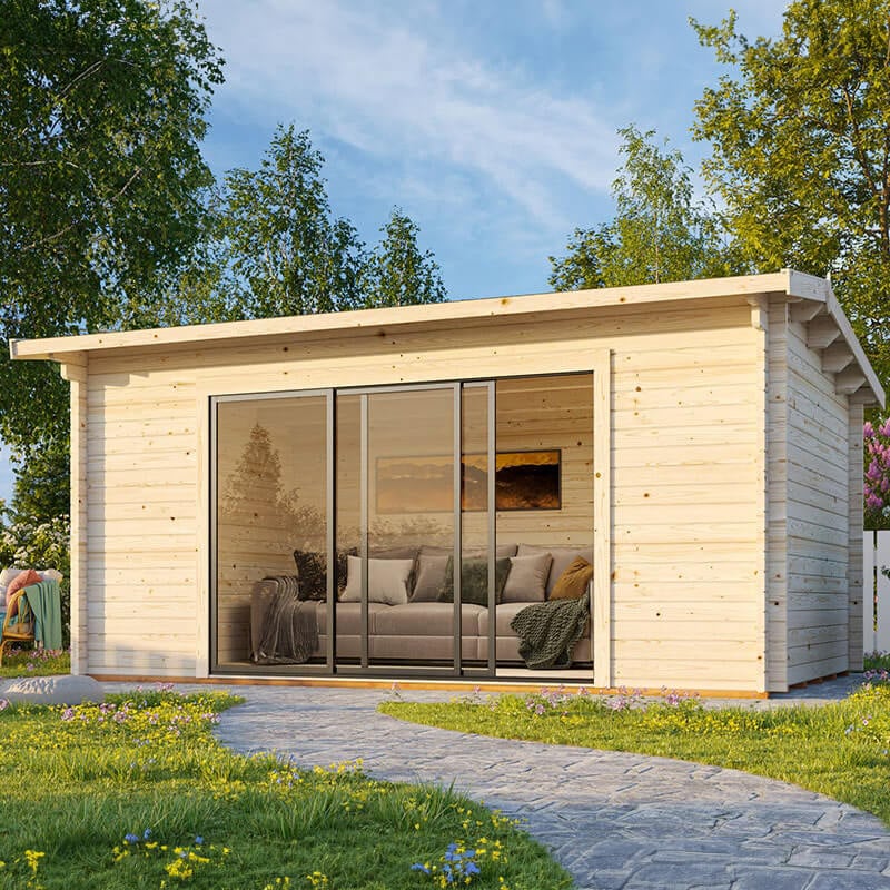 Product photograph of Palmako Ines 5 2m X 3 8m Log Cabin Garden Office Sliding Doors 44mm from Buy Sheds Direct