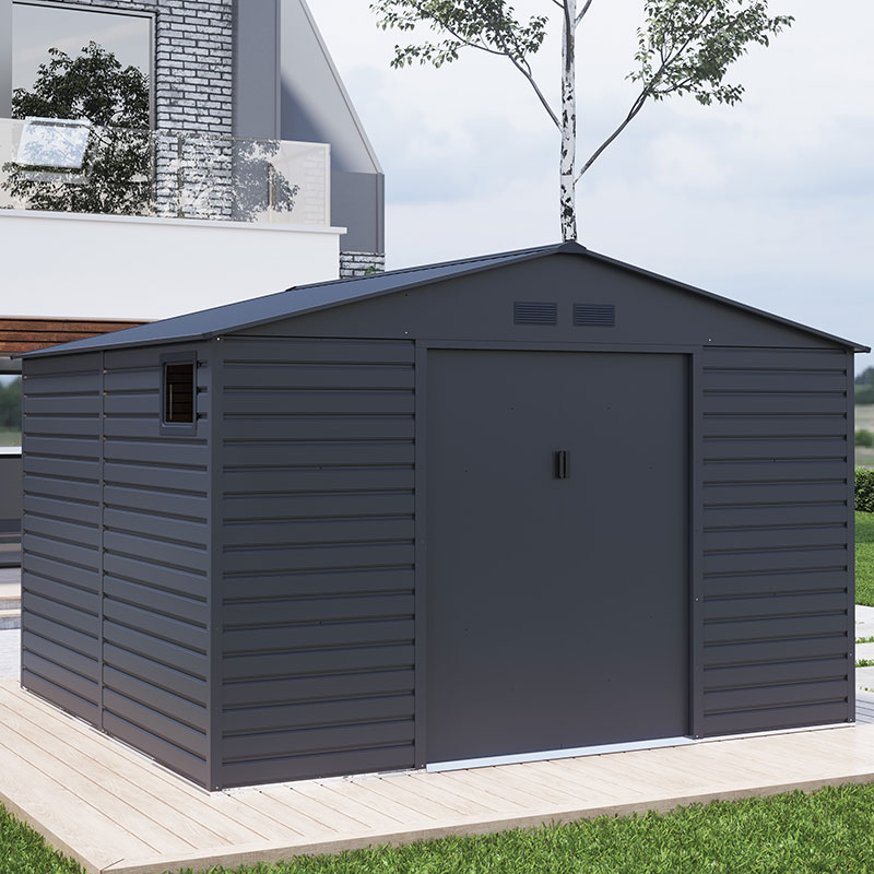 Product photograph of 11 X 11 Lotus Hypnos Apex Metal Shed - Grey 3 41m X 3 22m from Buy Sheds Direct