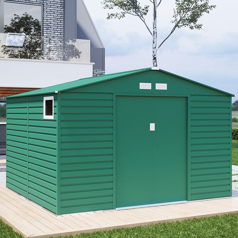 Product photograph of 11 X 11 Lotus Hypnos Apex Metal Shed - Green 3 41m X 3 22m from Buy Sheds Direct