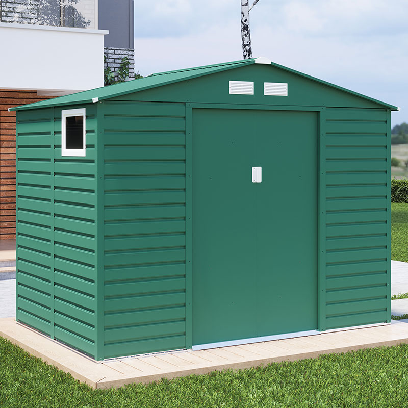 Product photograph of 9 X 7 Lotus Hypnos Apex Metal Shed - Green 2 77m X 1 95m from Buy Sheds Direct