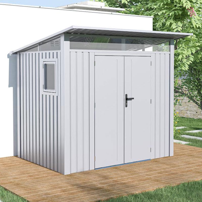 Product photograph of 7 X 6 Lotus Minos White Aluminium Metal Shed 2 32m X 1 91m from Buy Sheds Direct