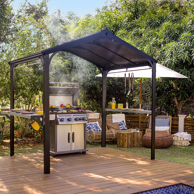 Product photograph of 8 X 6 Palram Canopia Austin 2400 Bbq Shelter Gazebo - Black 2 84m X 1 8m from Buy Sheds Direct