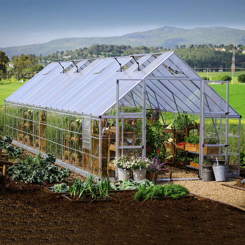 Product photograph of 10 X 32 Palram Canopia Balance Silver Extra-large Greenhouse 3 04m X 9 64m from Buy Sheds Direct