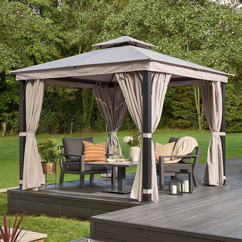 Product photograph of 10 X 10 Garden Must Haves Luxury Garden Gazebo With Led Lighting - Taupe 3m X 3m from Buy Sheds Direct