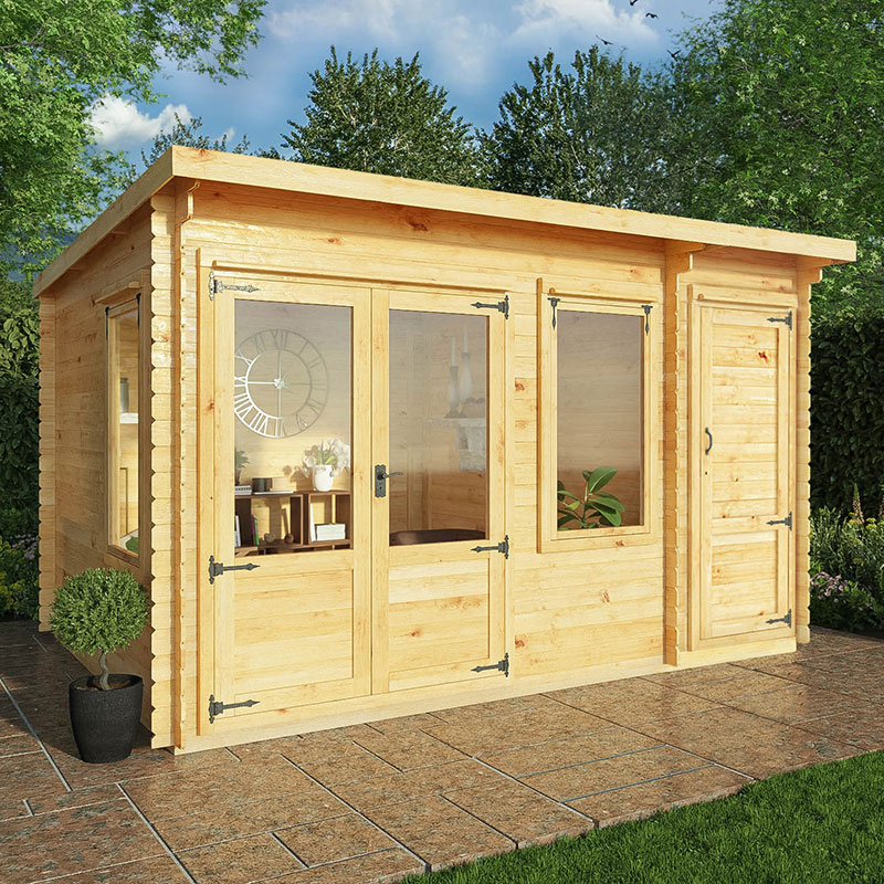 Product photograph of Mercia 4m X 3m Pent Log Cabin With Side Shed 19mm from Buy Sheds Direct