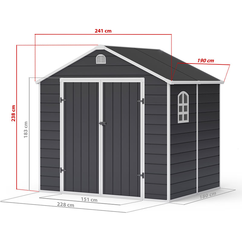 8' x 6' Lotus Sono Plastic Garden Shed with Foundation Kit (2.41m x 1.9m) Technical Drawing