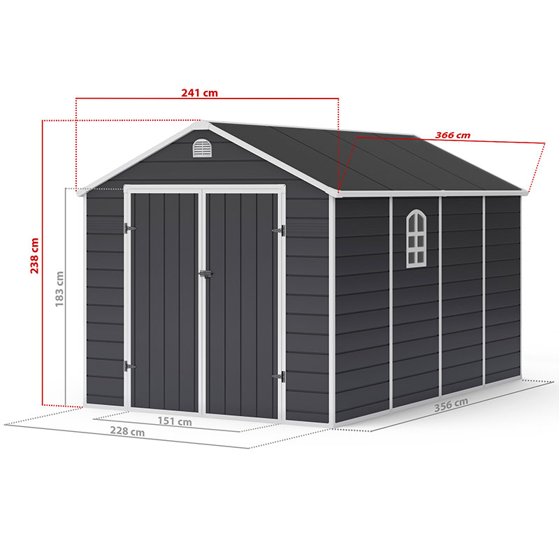 8' x 12' Lotus Sono Plastic Garden Shed with Foundation Kit (2.41m x 3.66m) Technical Drawing