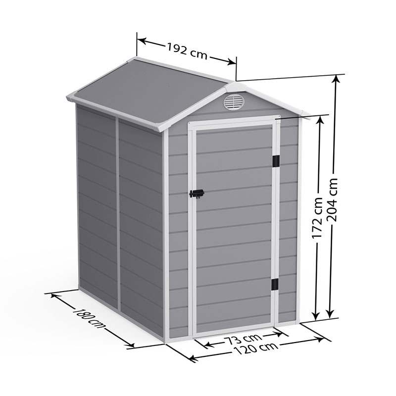 4' x 6' Lotus Animus Apex Plastic Shed with Floor (1.2m x 1.92m) Technical Drawing