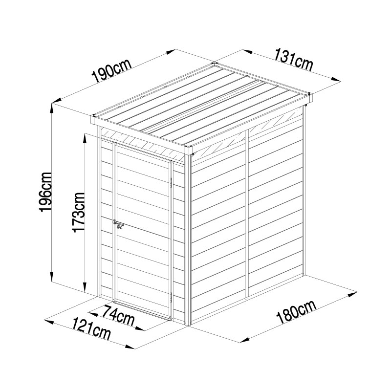 4' x 6' Lotus Curo Grey Plastic Shed (1.31m x 1.9m) Technical Drawing