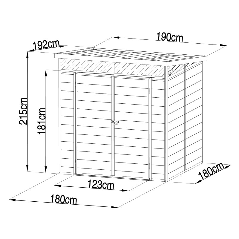 6' x 6' Lotus Canto Grey Plastic Shed (1.9m x 1.92m) Technical Drawing