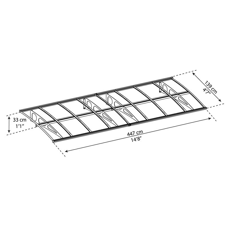 14' x 5' Palram Canopia Bordeaux 4460 Large Door Canopy - White Mist (4.47m x 1.39m) Technical Drawing