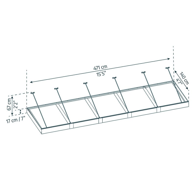15’5 x 4’7 Palram Canopia Sophia XL 5000 Grey Clear Door Canopy (4.71m x 1.4m) Technical Drawing