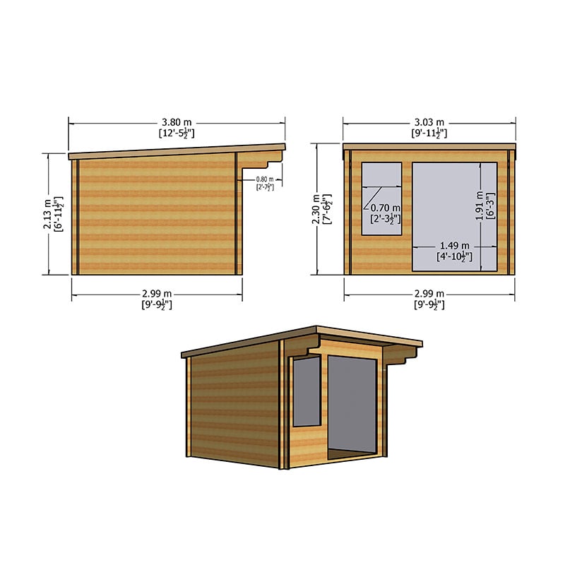 Shire Belgravia 3m x 3m Log Cabin (28mm) Technical Drawing