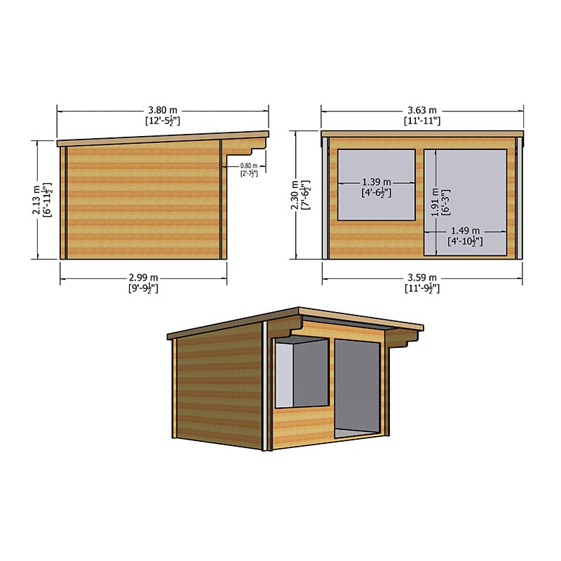 Shire Belgravia 3.6m x 3m Log Cabin (28mm) Technical Drawing
