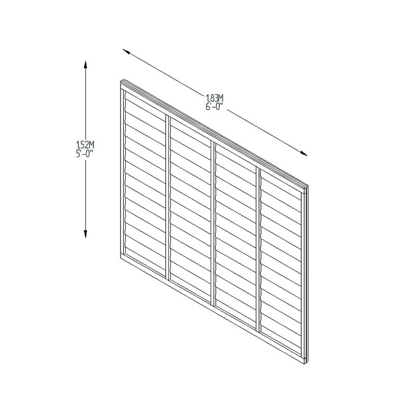 Forest 6' x 5' Brown Pressure Treated Super Lap Fence Panel (1.83m x 1.52m) Technical Drawing