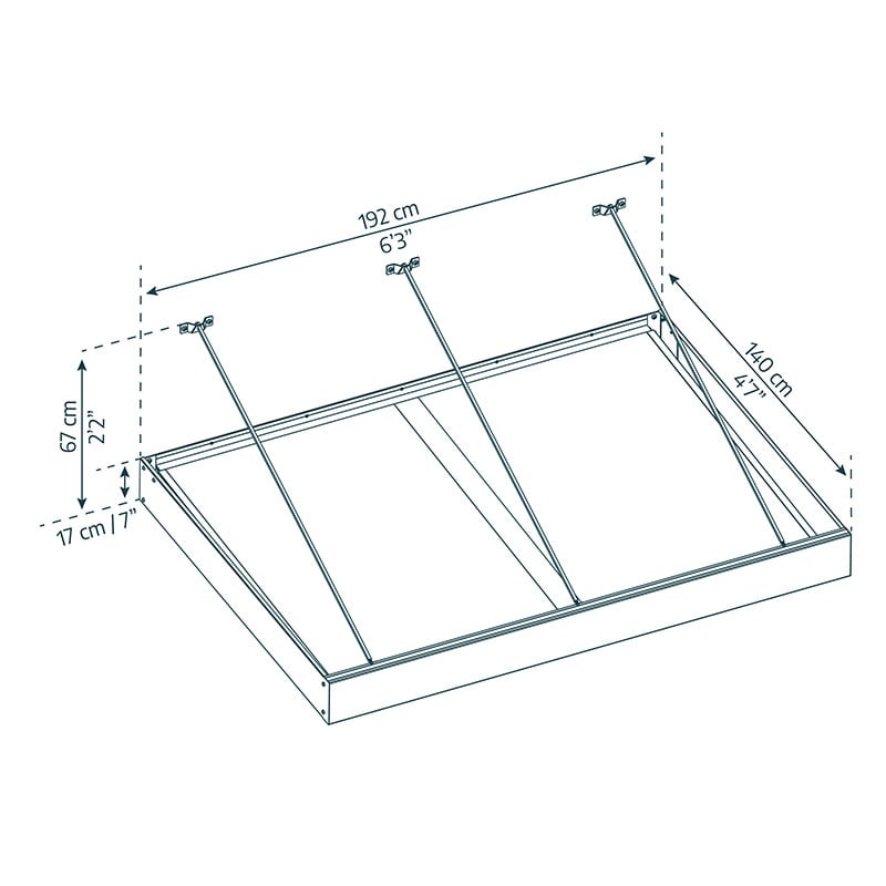 6’4 x 4’7 Palram Canopia Sophia XL 2000 Grey Clear Door Canopy (1.92m x 1.4m) Technical Drawing