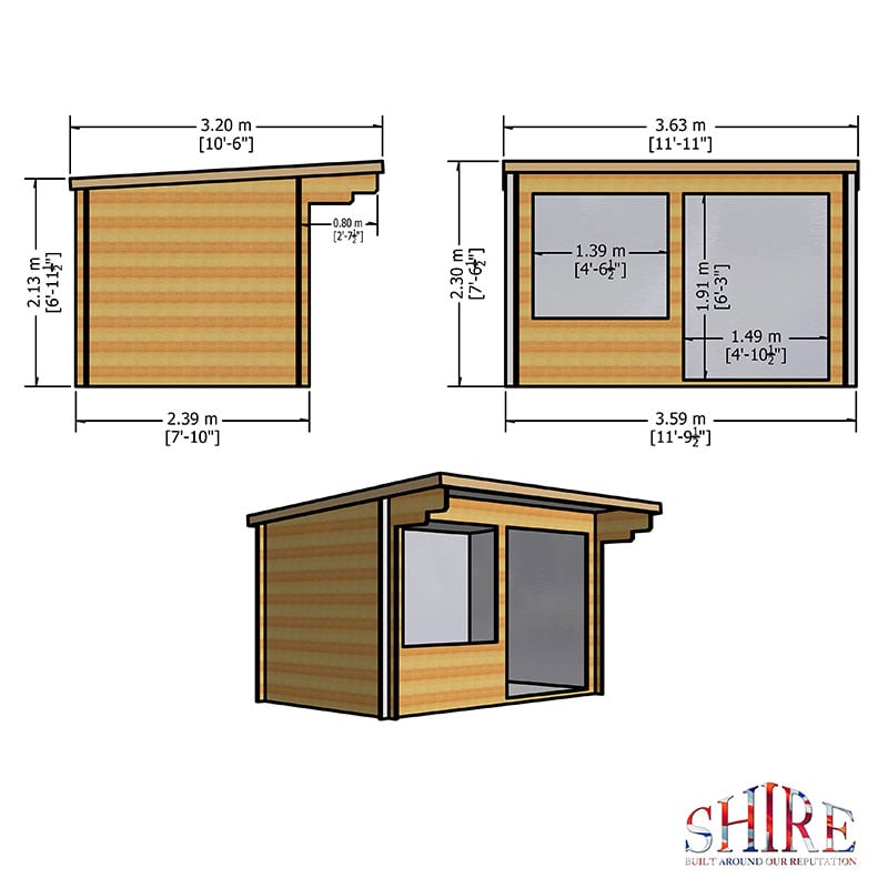 Shire Belgravia 3.6m x 2.4m Log Cabin (28mm) Technical Drawing