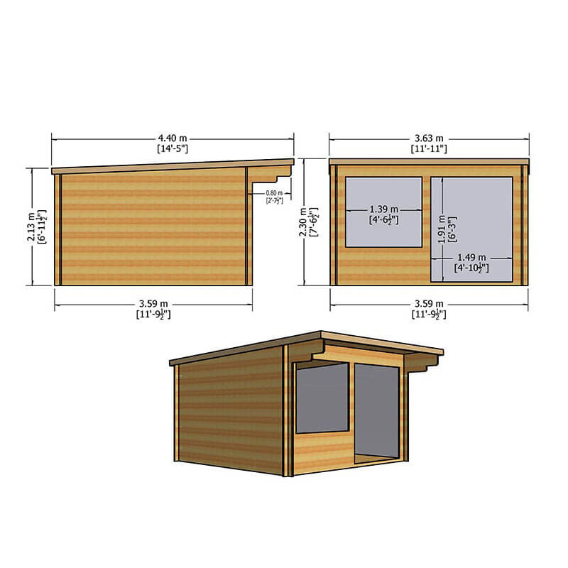 Shire Belgravia 3.6m x 3.6m Log Cabin (28mm) Technical Drawing