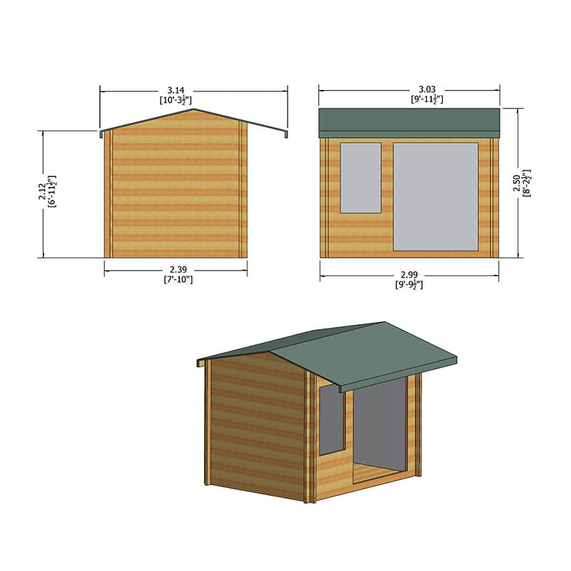 Shire Marlborough 3m x 2.4m Log Cabin Summerhouse (28mm) Technical Drawing