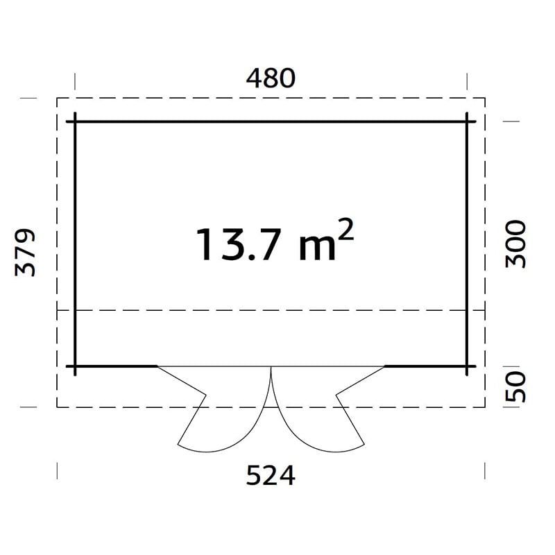 Palmako Ines 5.2m x 3.8m Log Cabin Garden Office (44mm) Technical Drawing