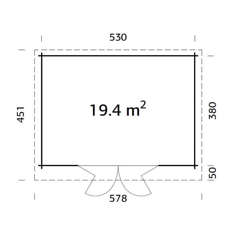 Palmako Lea 5.8m x 4.5m Log Cabin Garden Office (44mm) Technical Drawing