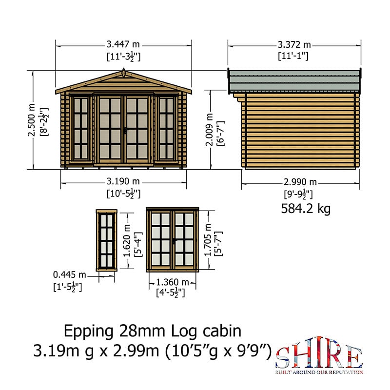 Shire Epping 3.2m x 3m Log Cabin Summerhouse (28mm) Technical Drawing