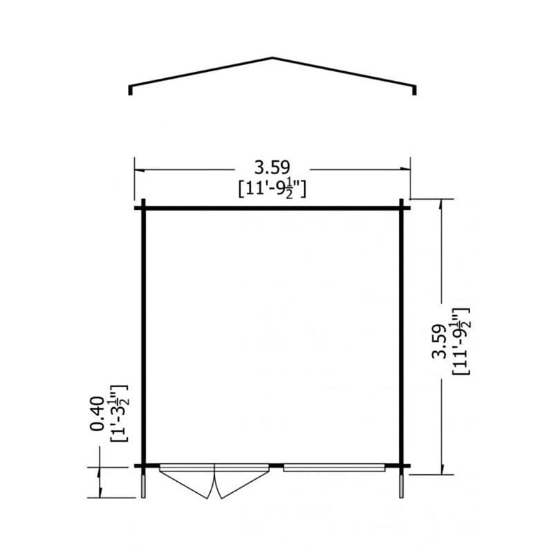 Shire Hale 3.6m x 3.6m Log Cabin Summerhouse (28mm) Technical Drawing