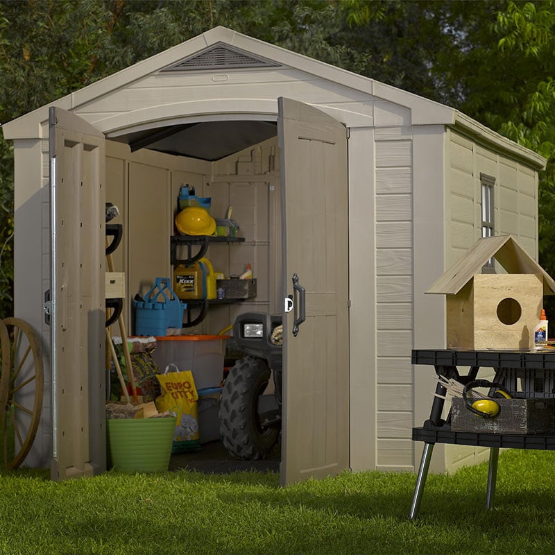 Product photograph of 8 X 11 Keter Factor Plastic Garden Shed 2 57m X 3 32m from Buy Sheds Direct