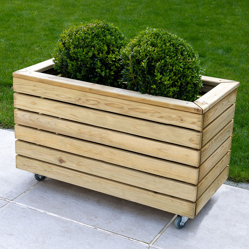 Product photograph of 2 7 X 1 4 Forest Linear Double Wooden Garden Planter With Wheels 0 8m X 0 4m from Buy Sheds Direct