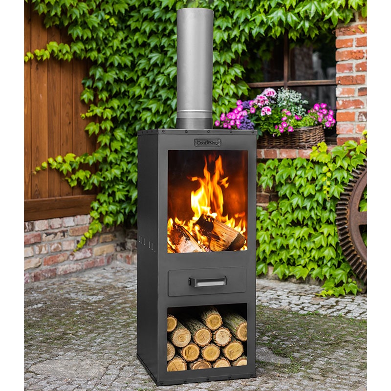 Product photograph of Cook King Rosa Garden Stove Fire Pit And Logstore from Buy Sheds Direct