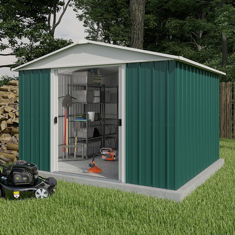 Product photograph of 10 X 10 Yardmaster Green Metal Shed 3 03m X 2 98m from Buy Sheds Direct