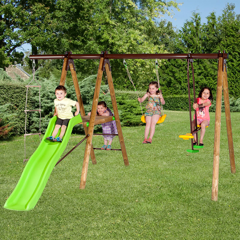 Product photograph of Trigano Oreka Kids Wooden Garden Swing And Slide Set from Buy Sheds Direct