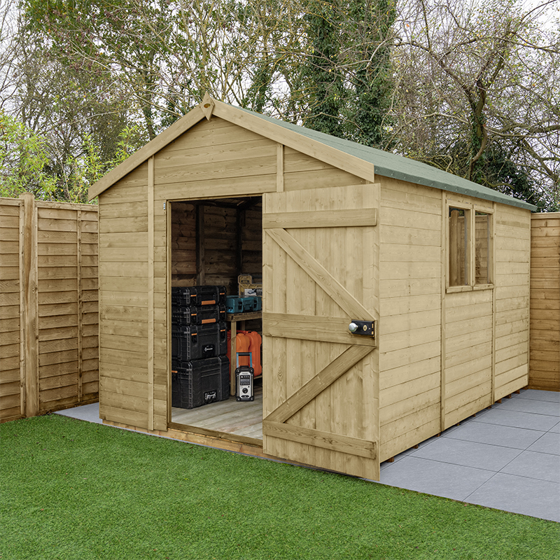 Product photograph of 12 X 8 Forest Timberdale 25yr Guarantee Tongue Groove Pressure Treated Apex Shed 3 65m X 2 52m from Buy Sheds Direct