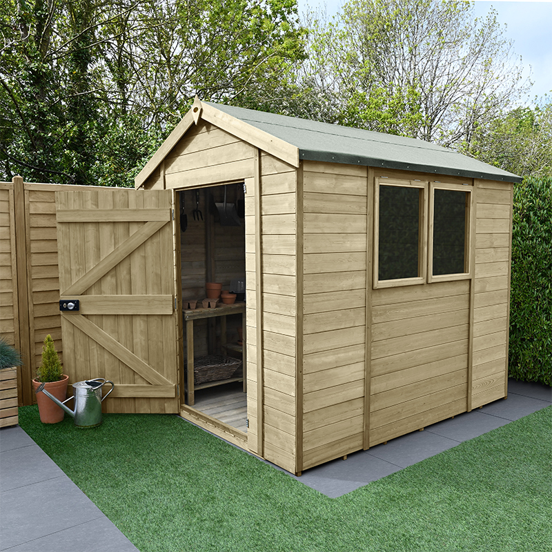 Product photograph of 8 X 6 Forest Timberdale 25yr Guarantee Tongue Groove Pressure Treated Apex Shed 2 47m X 1 98m from Buy Sheds Direct