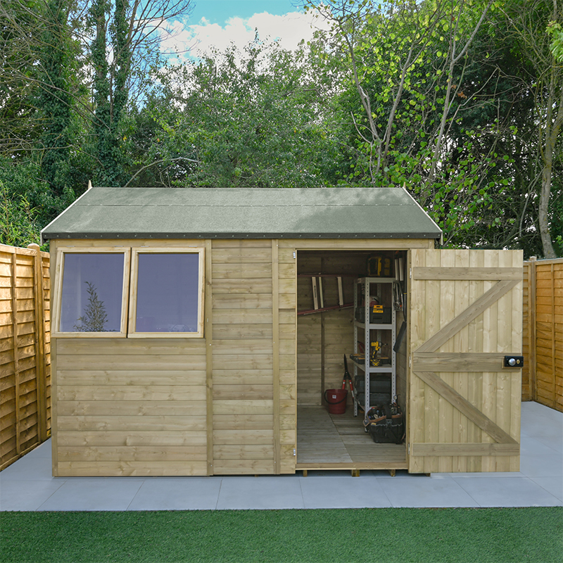 Product photograph of 10 X 6 Forest Timberdale Tongue Groove Pressure Treated Reverse Apex Shed 3 06m X 1 98m from Buy Sheds Direct