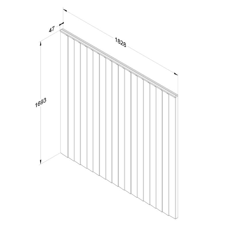 Forest 6' x 5'6 Vertical Closeboard Fence Panel (1.83m x 1.69m) Technical Drawing