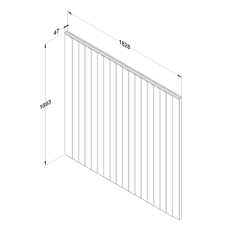 Forest 6' x 5'6 Brown Pressure Treated Vertical Closeboard Fence Panel (1.83m x 1.69m) Technical Drawing
