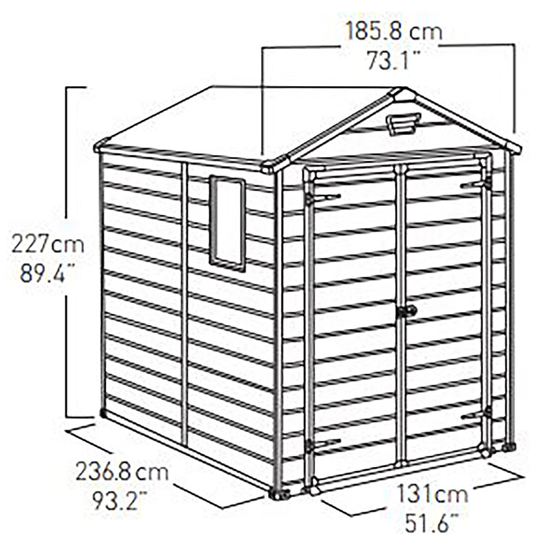 6' x 8' Keter Manor Plastic Garden Shed (1.86m x 2.37m) Technical Drawing