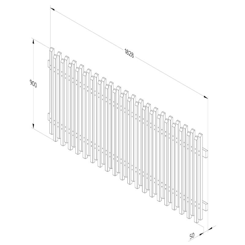 Forest 6' x 3' Pressure Treated Contemporary Picket Fence Panel (1.83m x 0.9m) Technical Drawing