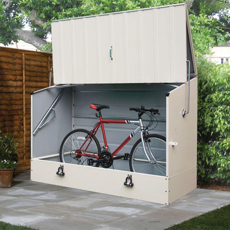 Product photograph of 6 4 X 2 9 Trimetals Protect A Cycle Metal Bike Shed With Ramp - Cream 1 95m X 0 88m from Buy Sheds Direct