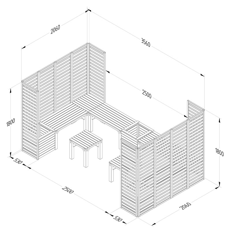 11'8 x 6'9 Forest Modular Wooden Garden Seating Set Number 5 (3.56m x 2.06m) Technical Drawing
