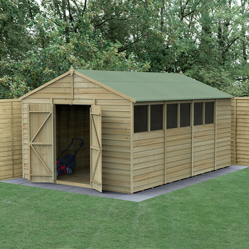 Product photograph of 15 X 10 Forest 4life 25yr Guarantee Overlap Pressure Treated Double Door Apex Wooden Shed 3 21m X 4 48m from Buy Sheds Direct