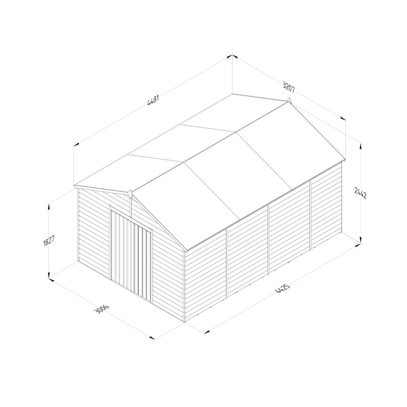 15' x 10' Forest 4Life 25yr Guarantee Overlap Pressure Treated Windowless Double Door Apex Wooden Shed (4.48m x 3.21m) Technical Drawing