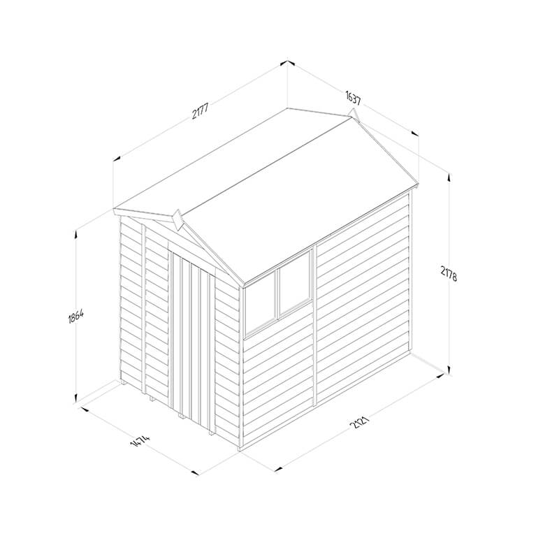 7' x 5' Forest 4Life 25yr Guarantee Overlap Pressure Treated Apex Wooden Shed (2.18m x 1.64m) Technical Drawing
